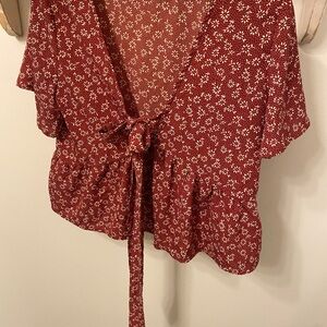SHEIN Burgundy Floral Babydoll Blouse